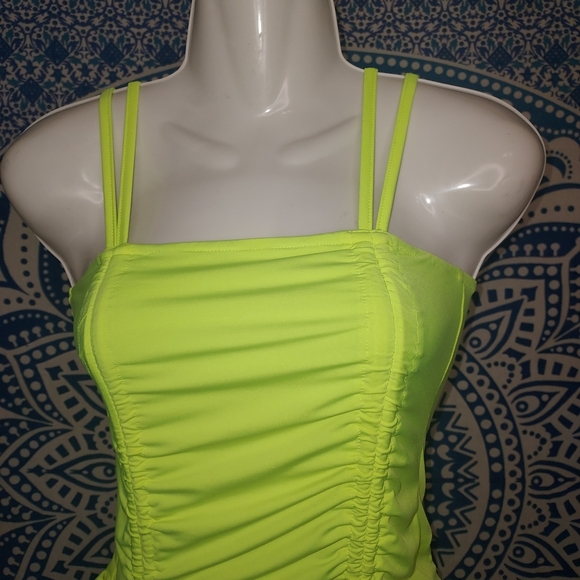 Neon Yellow Ruched Bodycon Dress - Picture 3 of 4